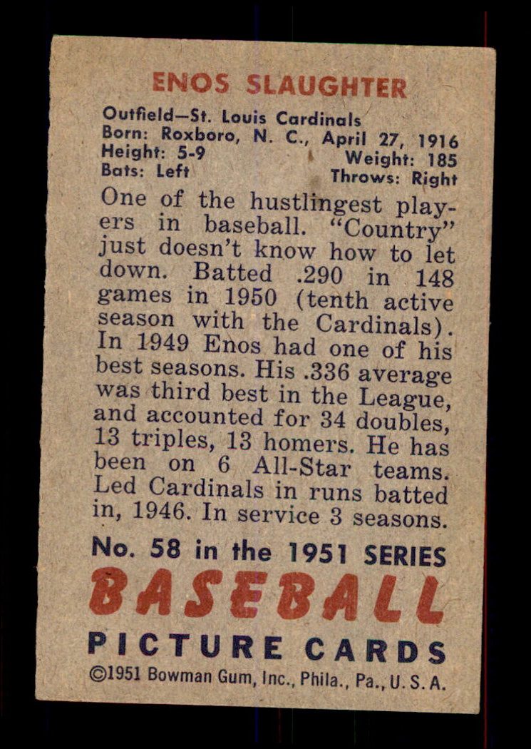 2024 1951 Bowman #58 Enos Slaughter