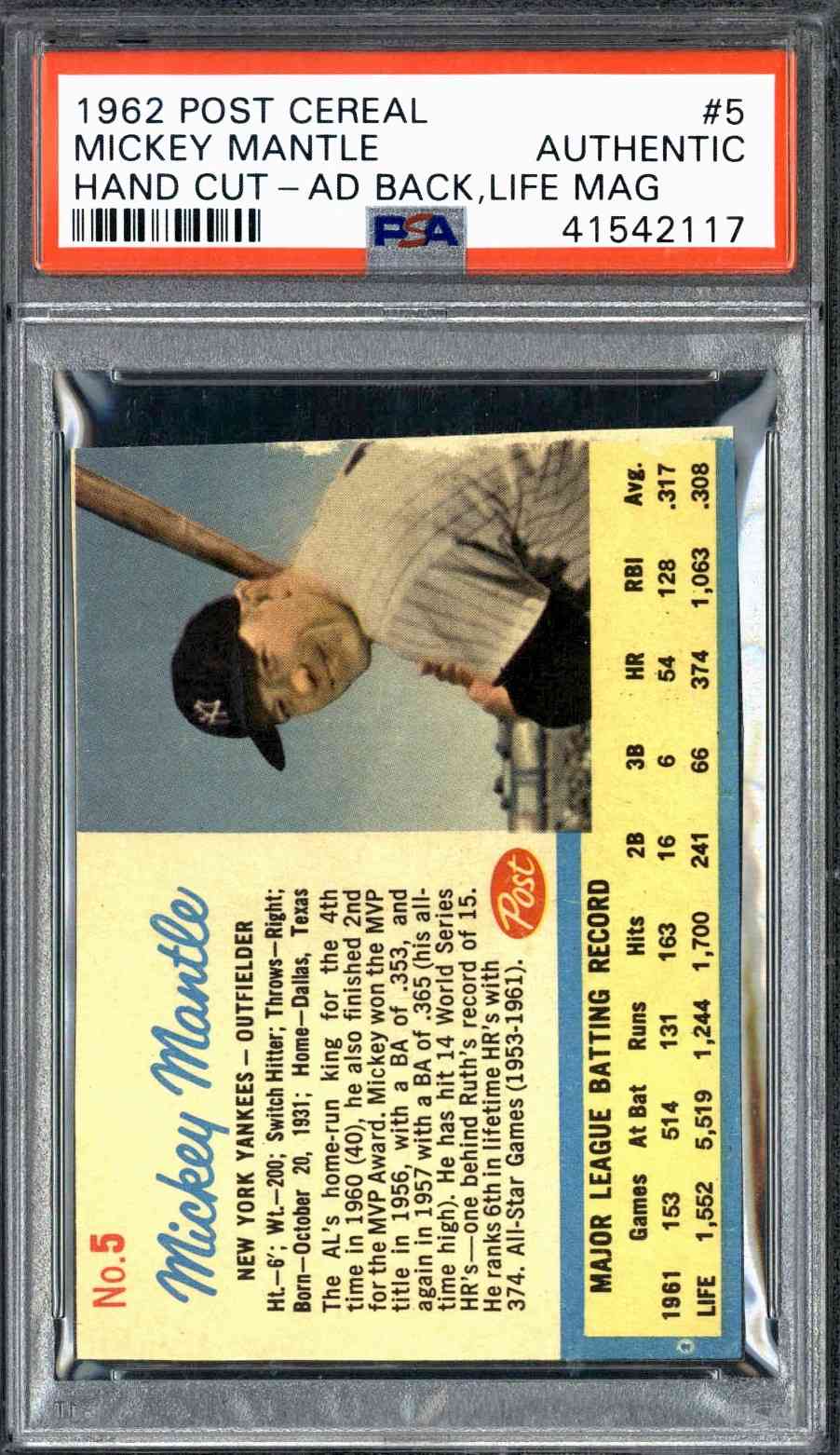 1962 Post store Cereal Mickey Mantle.